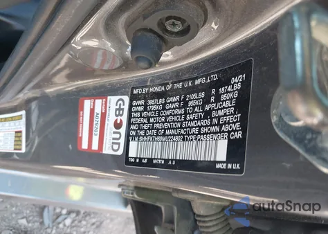 2021 Honda Civic Ex from USA, damaged, VIN SHHFK7H69MU224802